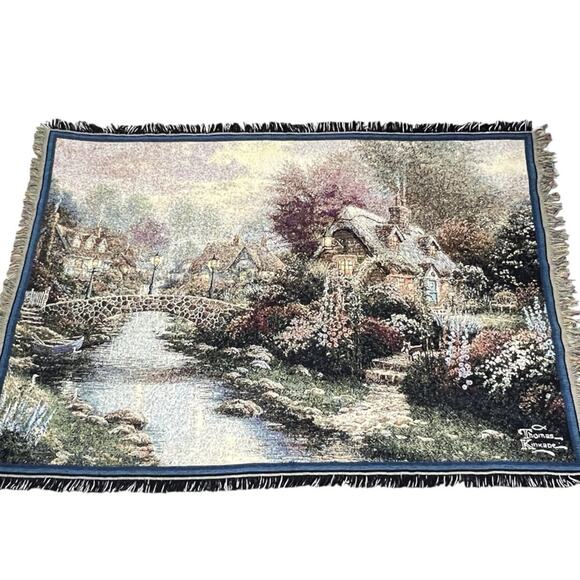Thomas Kinkade Throw Blanket Lamplight Bridge Painter of Light Tapestry 63x42 - Picture 1 of 12